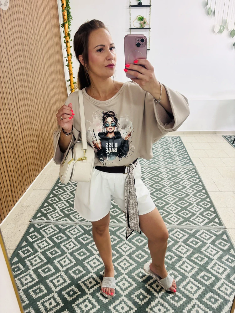 Dámská crop mikina Boss Babe – béžová | 100 % bavlna