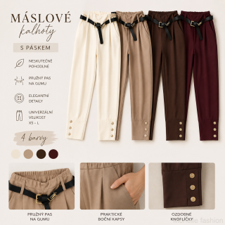 Máslové kalhoty s páskem – 4 barvy