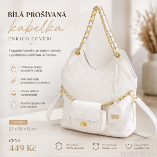 Bílá prošívaná kabelka Enrico Coveri se zlatými detaily
