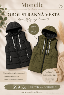 Oboustranná dámská vesta 2v1 – černá / khaki