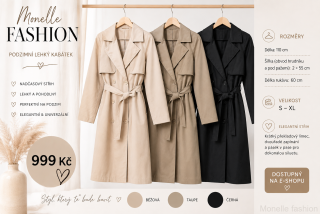 Podzimní kabátek s páskem – UNI (S–XL)